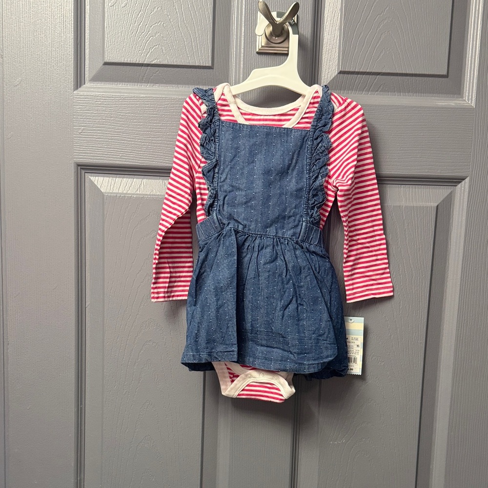 Cat & Jack Blue Denim and Pink Striped Set
